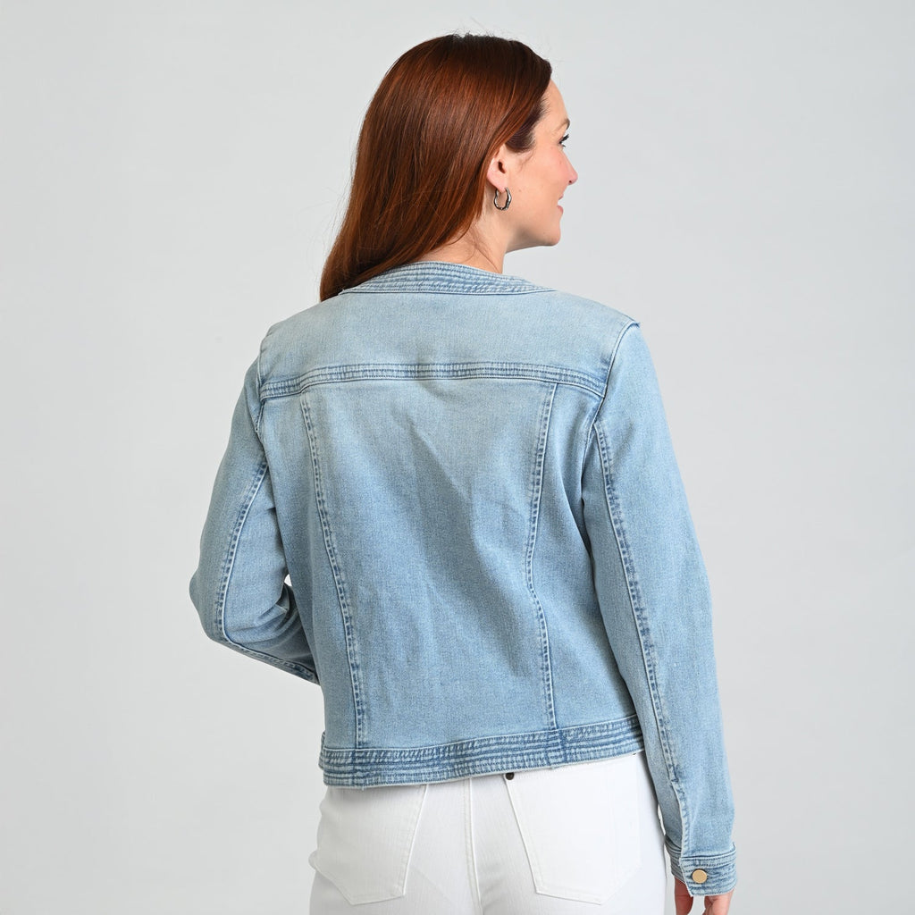 Button Front Collarless Denim Jacket