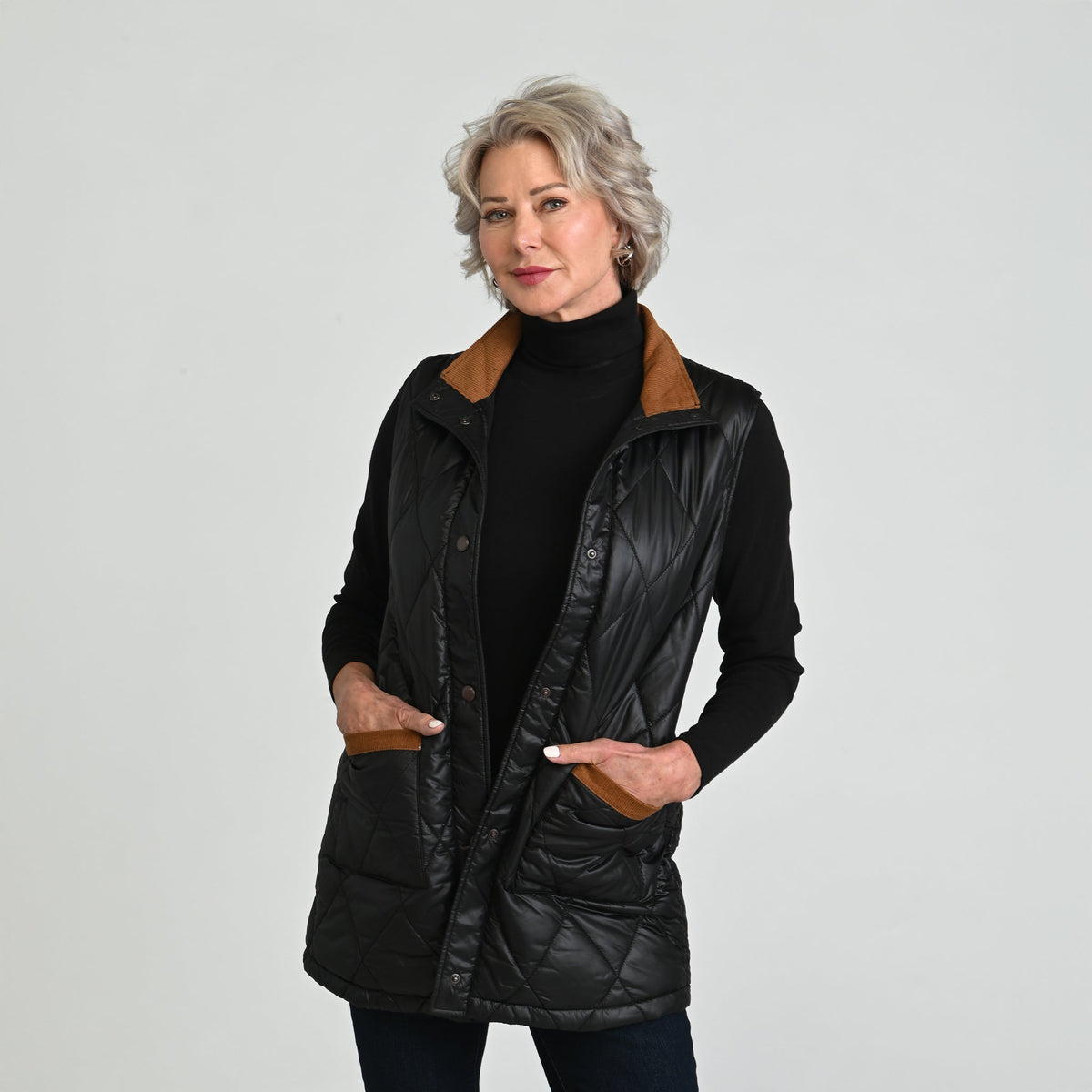 Corduroy Collared Quilted Vest
