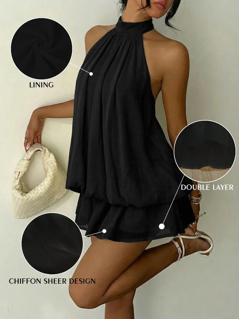 Summer Fashion Party Halter Neck Tie Back Mini Dress