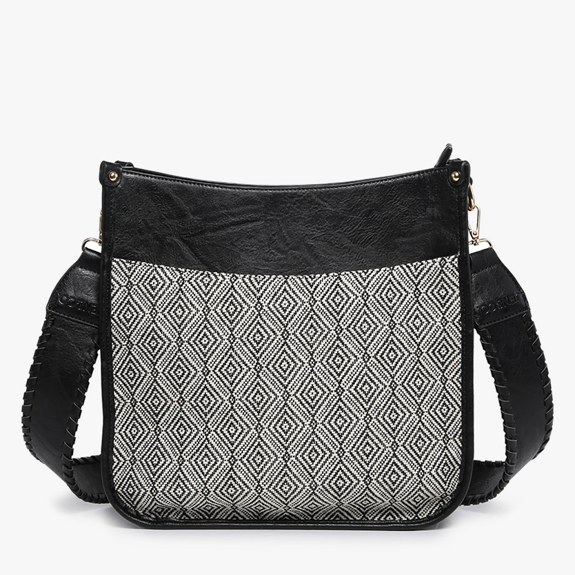 Jen & Co. Black Chloe Top Zipper Crossbody with Guitar Strap