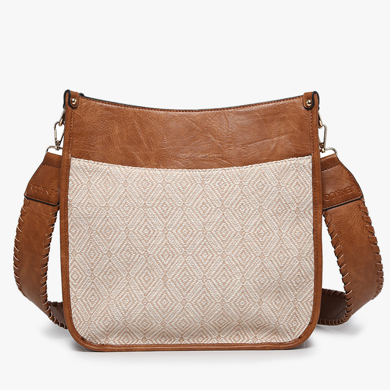 Jen & Co. Taupe Chloe Top Zipper Crossbody with Guitar Strap