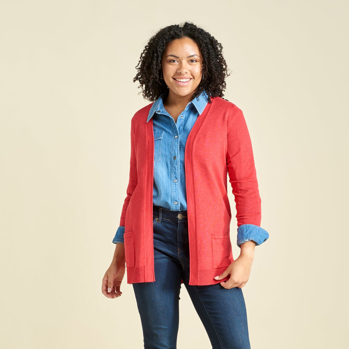Pointelle Trim Open Front Cardigan