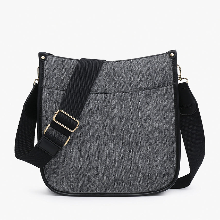 Jen & Co. Washed Black Chloe Top Zipper Crossbody with Guitar Strap